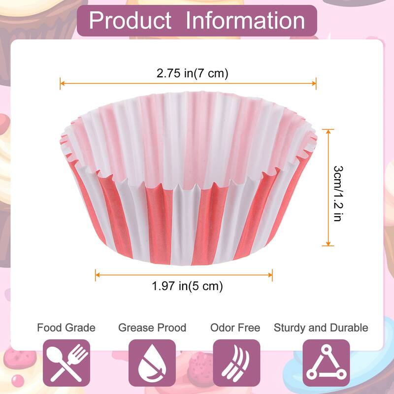 200 Count Cupcake Liners Stripe Cupcake Muffins Liners Paper Baking Cups - Red