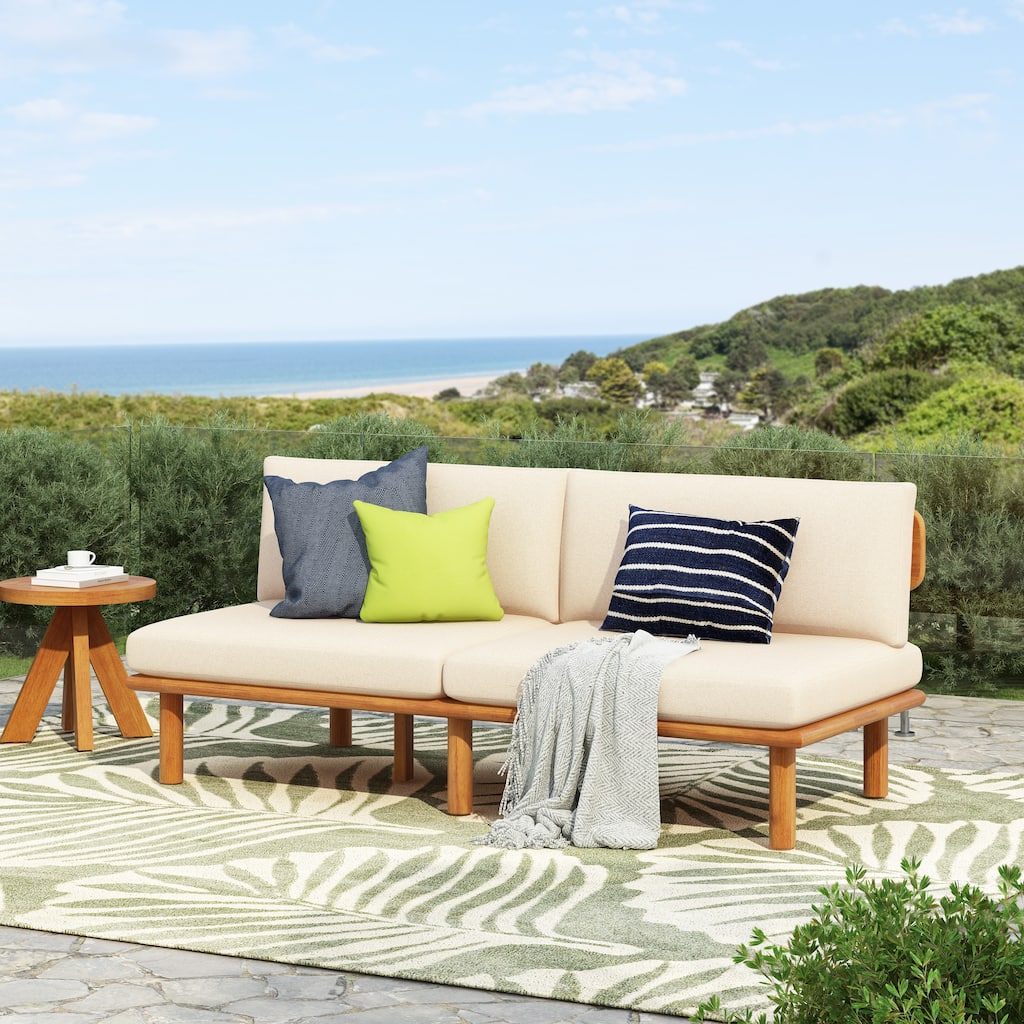 Christopher Knight Home - Ardeno Outdoor Acacia Wood Sofa Loveseat with Cushions and Water-Repellent Fabric - 71.54