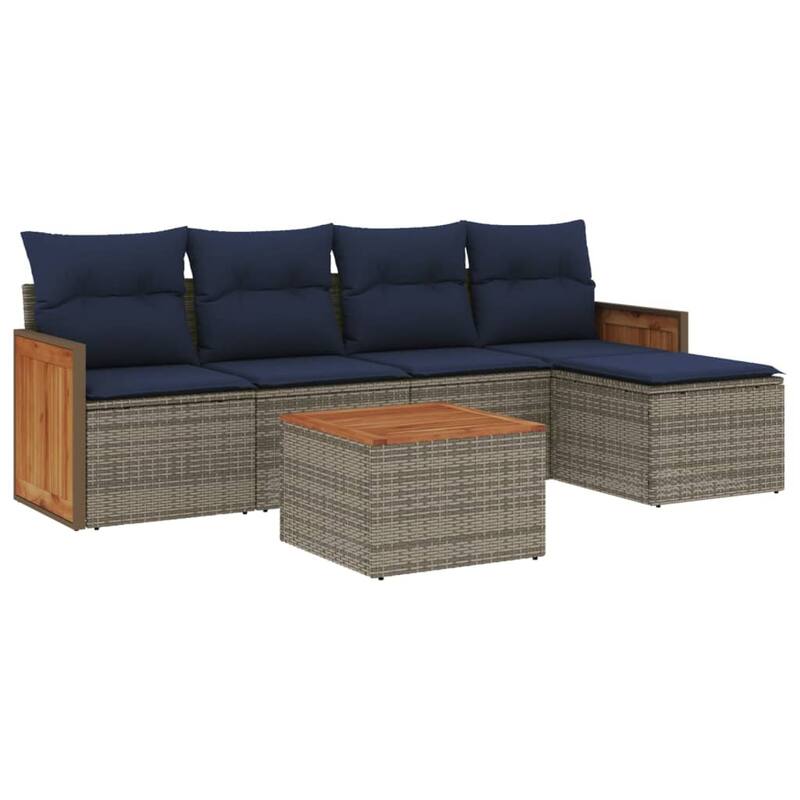 vidaXL 6 Piece Patio Sofa Set with Cushions Gray Poly Rattan - 88.3x27.2x45.0