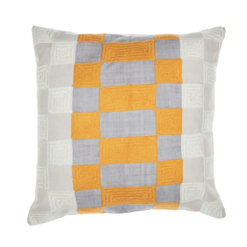 HomeRoots 20" Yellow and Gray Check Throw Pillow With Embroidery