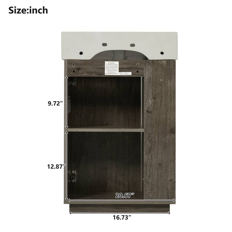 21.6" Bathroom Vanity With Ceramic Sink, Freestanding Modern Right Door Wood Grain Cabinet With Open And Closed Storage