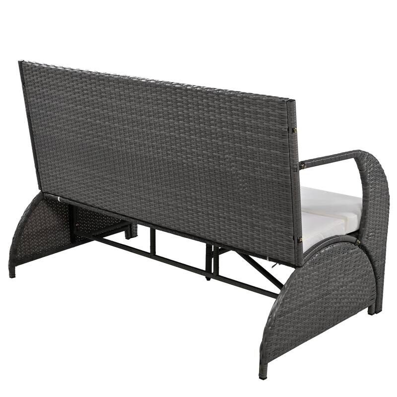 Multi-Functional Outdoor Patio Rattan Loveseat Sofa, Convertible 4-Seats Dining Set