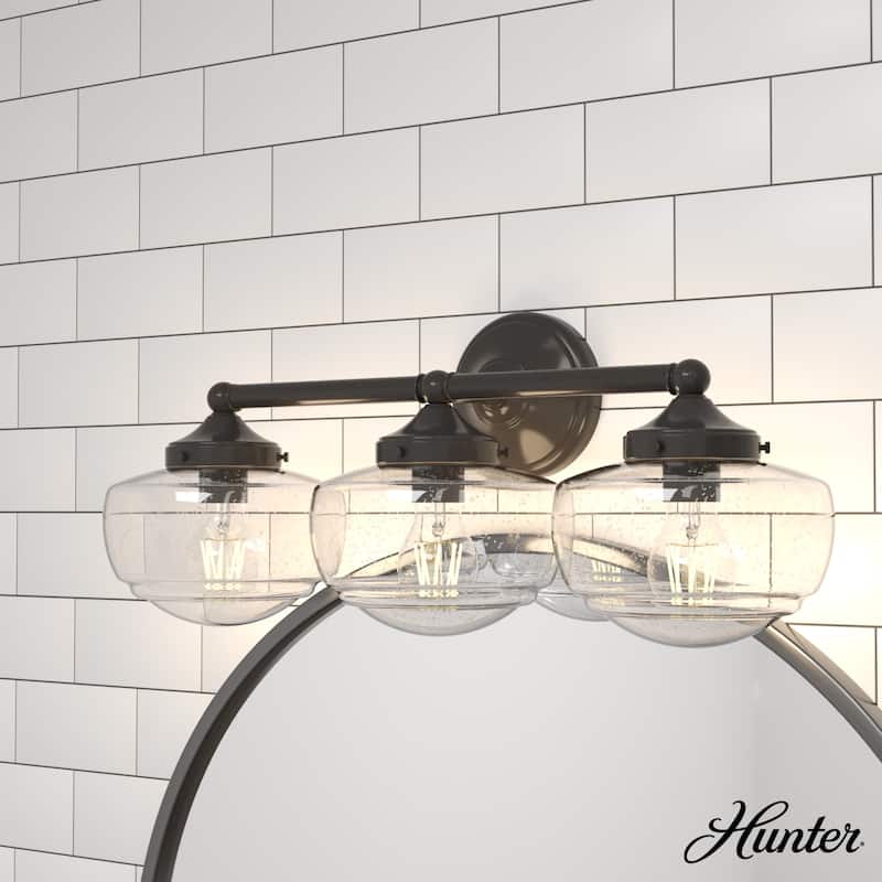 Hunter Saddle Creek Vanity Wall Light - Transitional, Vintage Schoolhouse - Damp Rated!