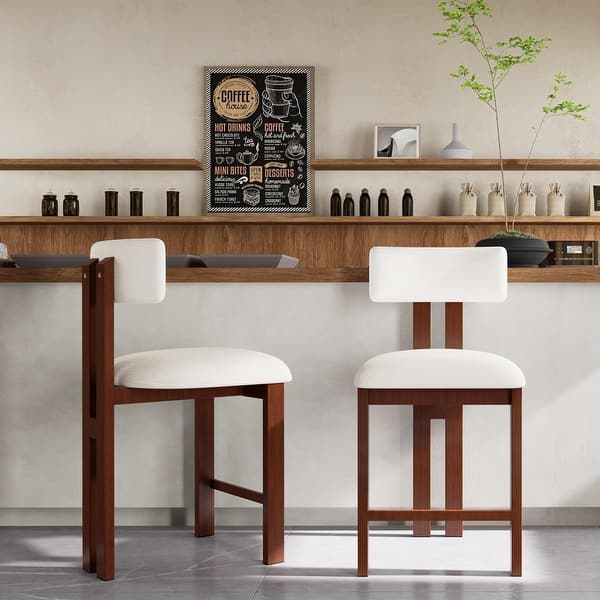 slide 2 of 25, Christopher Knight Home - Ava Stylish Upholstered Round Counter stool with Low Back (Set of 2) - 21''L x 20''W x 38''H Walnut+White
