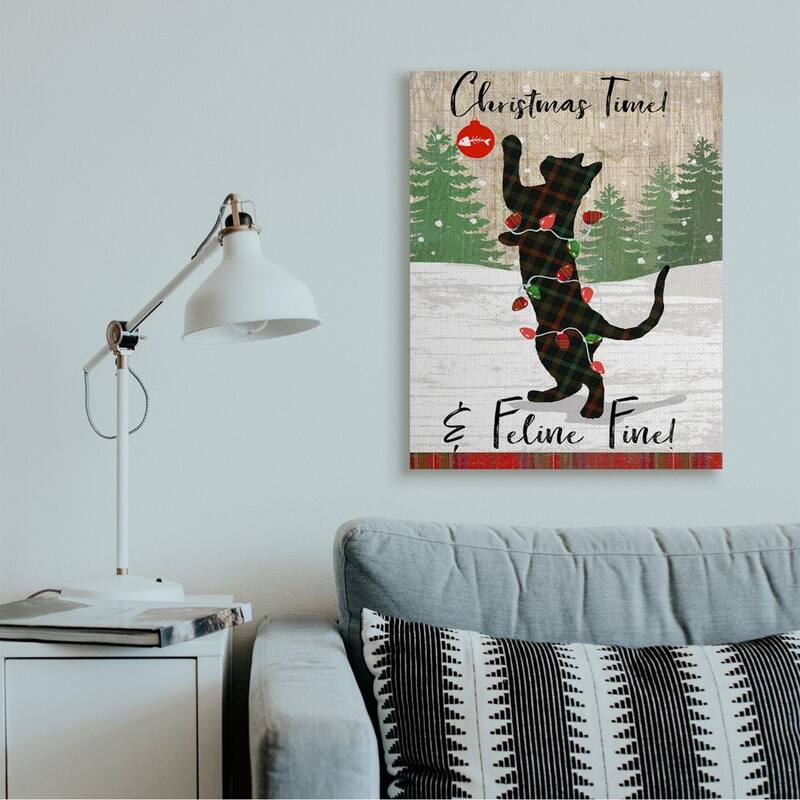 Stupell Country Holiday Christmas Time Phrase Family Cat Scene Canvas Wall Art - Multi-Color