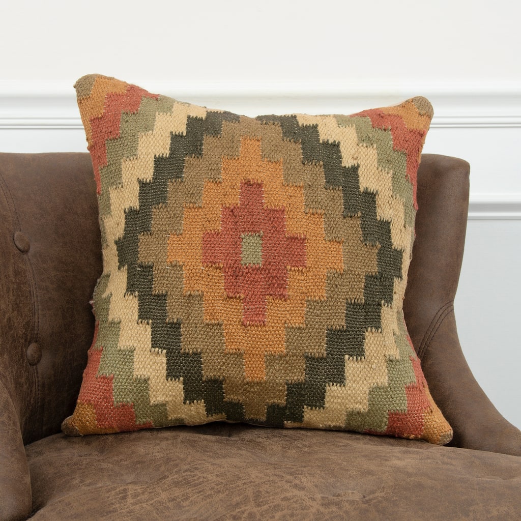 Rizzy Home Tan, Rust, and Brown Southwest Hand-crafted Throw Pillow, 18x18