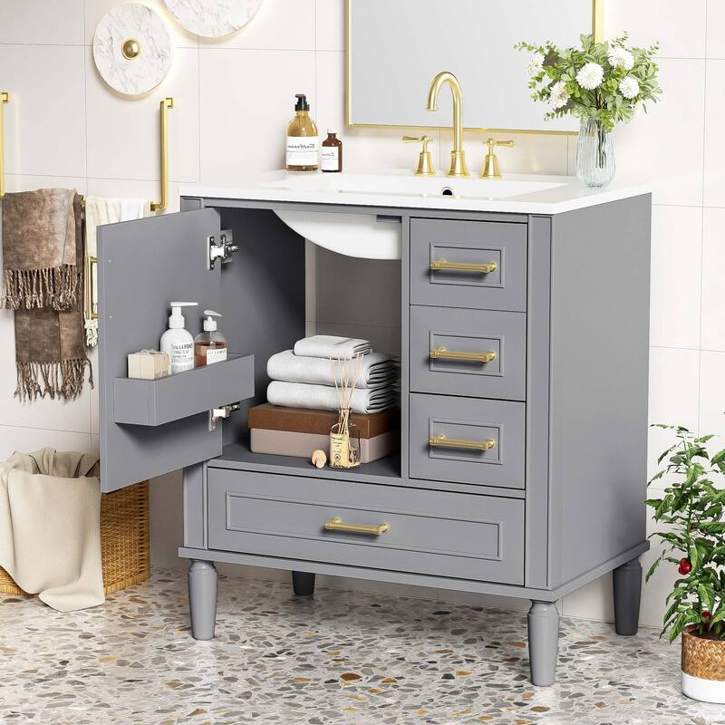 30'' Bathroom Vanity with Ceramic Sink, Soft-Close Door