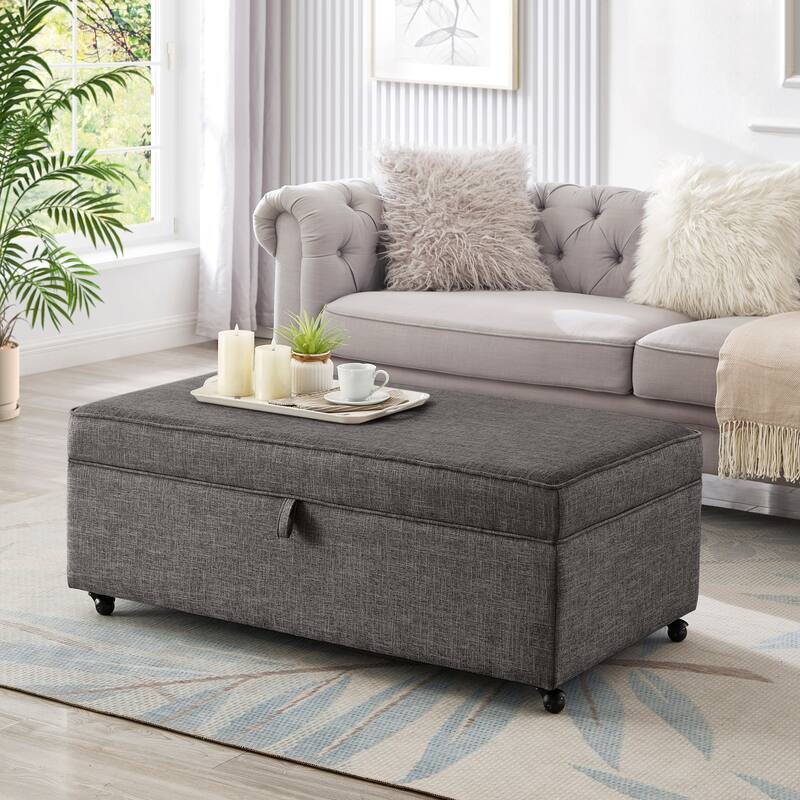 Entryway Footrest Seat with Solid Wood Frame and Swivel Casters, Upholstered Seat, Indoor Bench Storage Bench