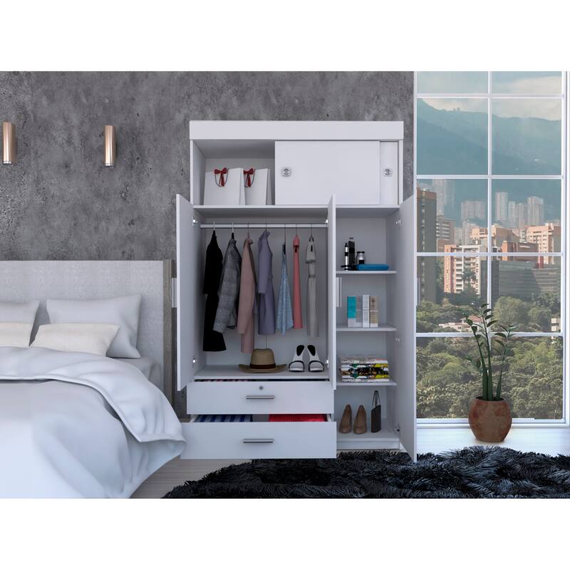 FM Furniture Tucson Modern Bedroom Armoire, with Two Drawers, Three Large Cabinets