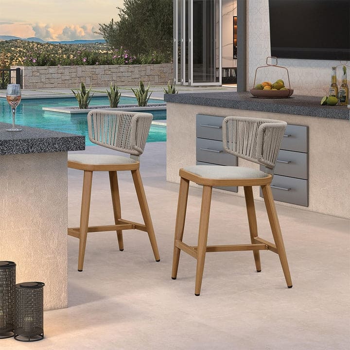 PURPLE LEAF Outdoor Bar Stools Chair Set of 2, All Weather Rattan and Aluminum Patio Bar Stool with Cushion