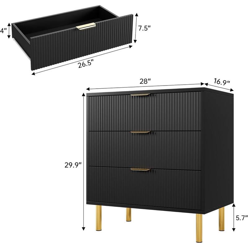 IDEALHOUSE Black 3 Drawer Dresser