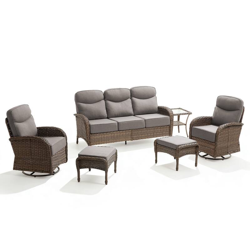 Pocassy Outdoor Sofa Swivel Chair and Ottman with Coffee Table