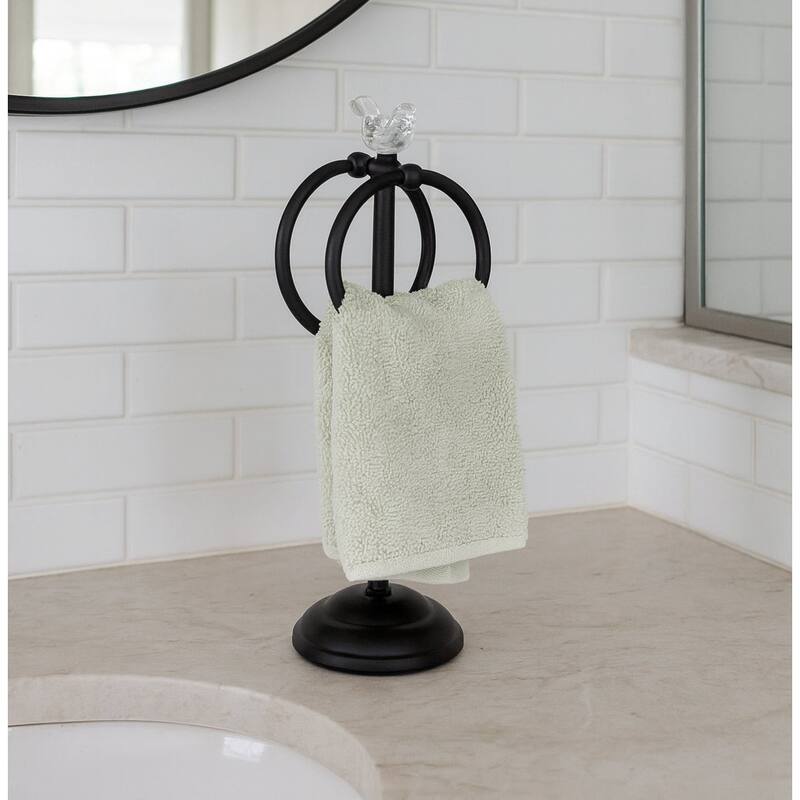 Matte Black Stainless Steel Dove Double Ring Fingertip Towel Holder With Heavy Base - Matte Black