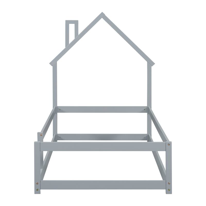 Twin Pine Floor Bed with House-shaped Headboard