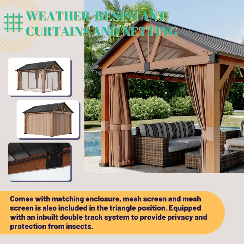 Clihome 10x12 ft Hardtop Outdoor Gazebo with Galvanized Steel Roof & Curtains, All-Weather Resistance, Easy Assembly