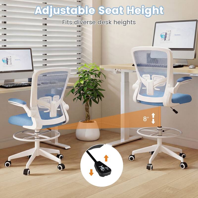 Gymax 2PCS Home Office Drafting Chair w/Flip-Up Armrests Adjustable