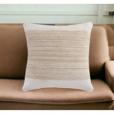 HomeRoots 20" X 20" Natural and Ivory Striped Cotton Blend Zippered Pillow