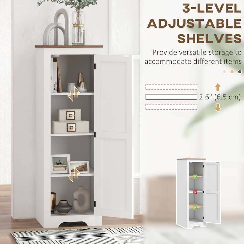 Rustic White and Brown Barn Door Storage Cabinet with Adjustable Shelves and Farmhouse Design - 15.7" W x 15" D x 47.2" H