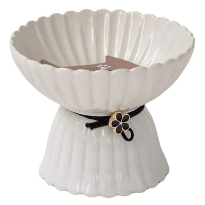 Dexypaws: Elevated Ceramic Bowl For Cats - White & Black Flower 8.45oz Capacity - White/Black
