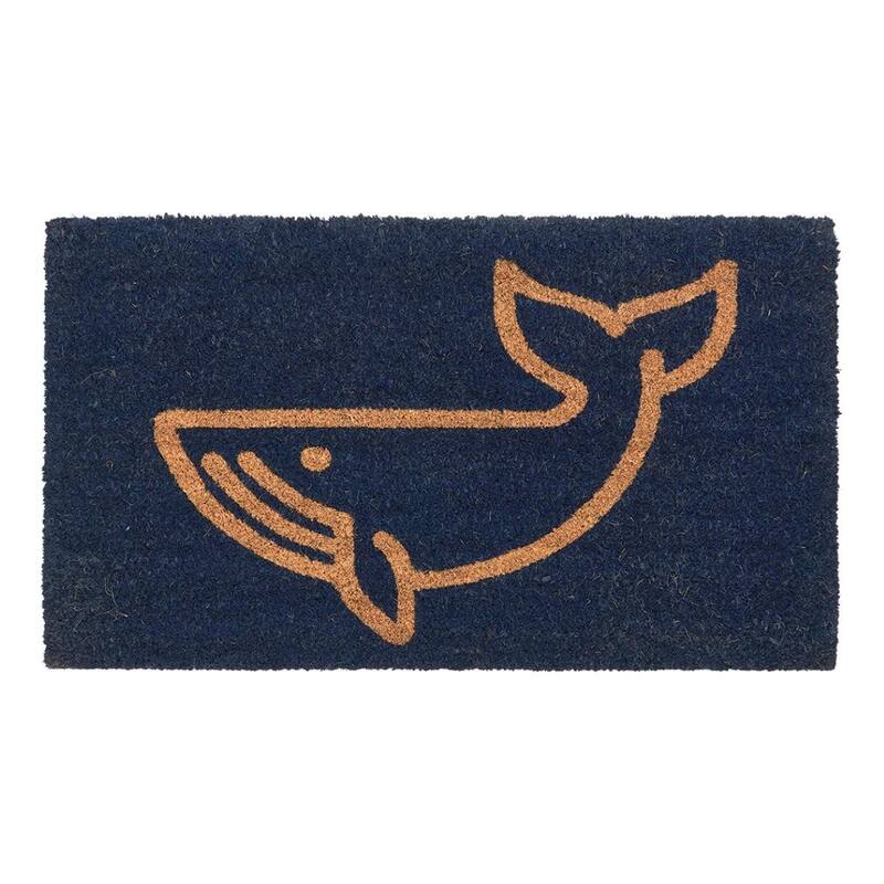 HomeRoots 16" X 30" Natural And Navy Blue Whale Indoor Coir Door Mat - 15.70' X '29.60
