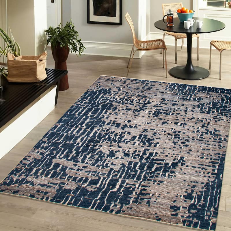 ECARPETGALLERY Hand-knotted Tangier Blue Wool Rug - 8'0 x 9'9