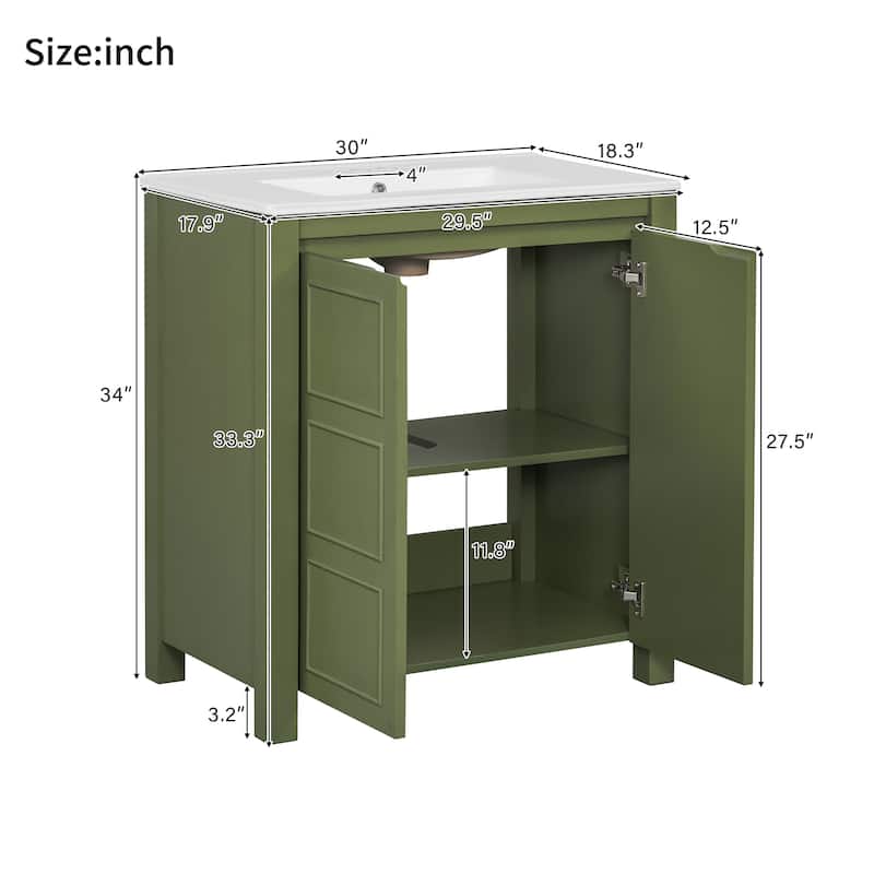 GDFStudio - Elysia Wood & Ceramic Bathroom Vanity with Sink & Storage Cabinet Organizer