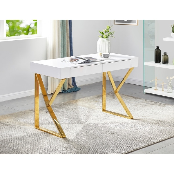 Best Master Furniture White Glossy 2 Drawer Modern Desk. Opens flyout.