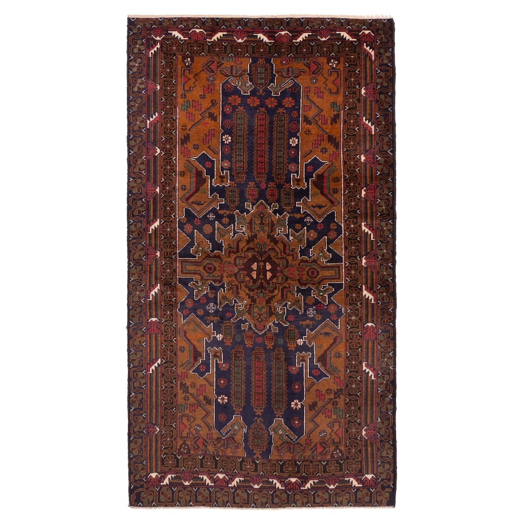 ECARPETGALLERY Hand-knotted Teimani Brown, Dark Navy Wool Rug - 3'9 x 7'0