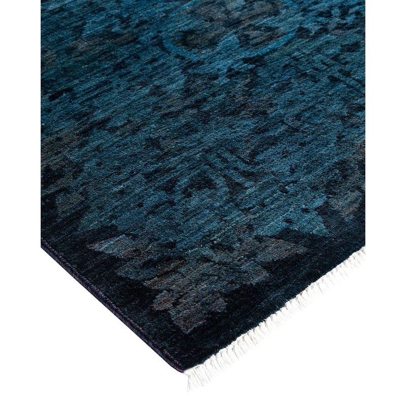 Overton Hand Knotted Wool Vintage Inspired Modern Contemporary Overdyed Black Area Rug - 10' 0" x 18' 3"