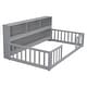 preview thumbnail 26 of 35, Toddler Floor Storage Bed with Bedside Bookcase, Shelves, Fence Guardrails, No Door, No Slats for Boys Girls Children's Room