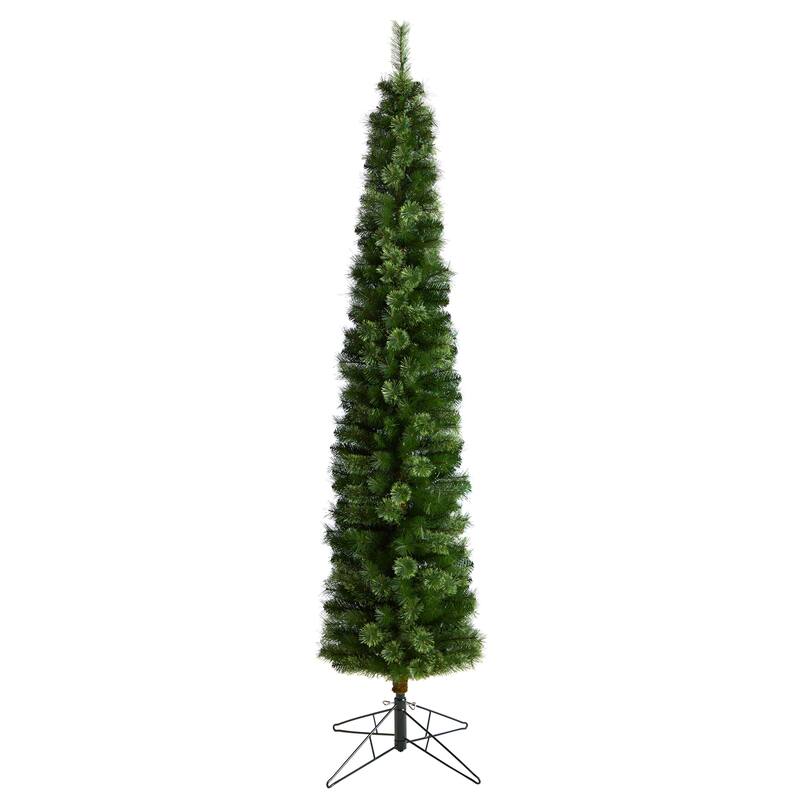 8' Pencil Pine Artificial Christmas Tree, Warm Clear LED Lights - 8 Foot