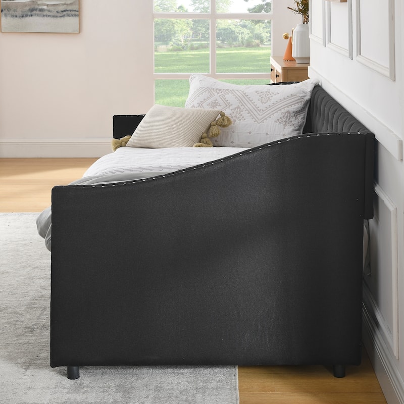 Twin Size Daybed with Drawers Upholstered Tufted Sofa Bed