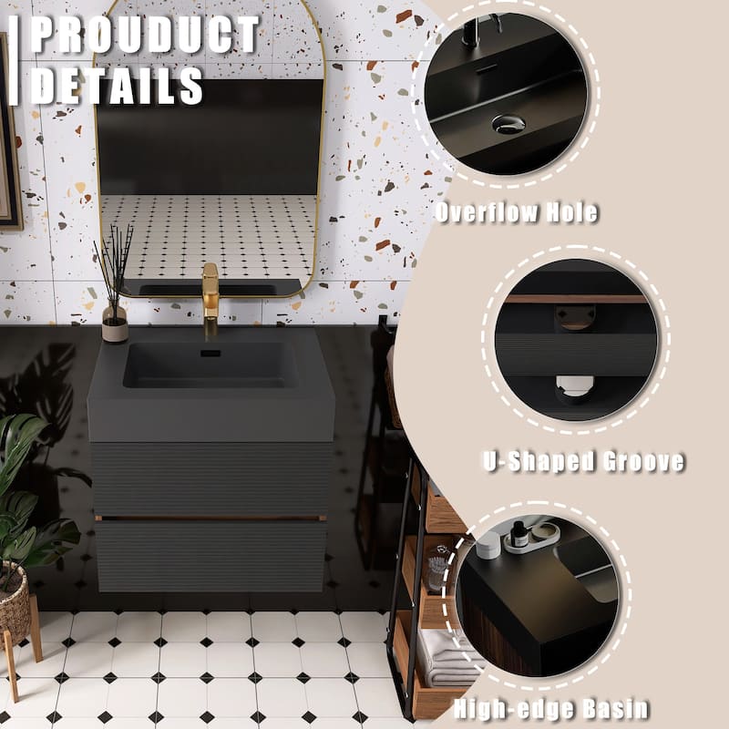 Wall Mounted Bathroom Vanity with Solid Surface Sink and Soft Drawers