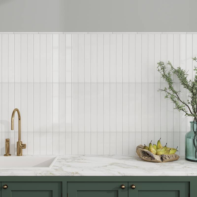 Apollo tile 2" x 16" Horizonte Glossy Snow White Ceramic Tile (10.76 sq ft/case) - 50 Pack