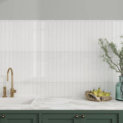 Apollo tile 2" x 16" Horizonte Glossy Snow White Ceramic Tile (10.76 sq ft/case) - 50 Pack