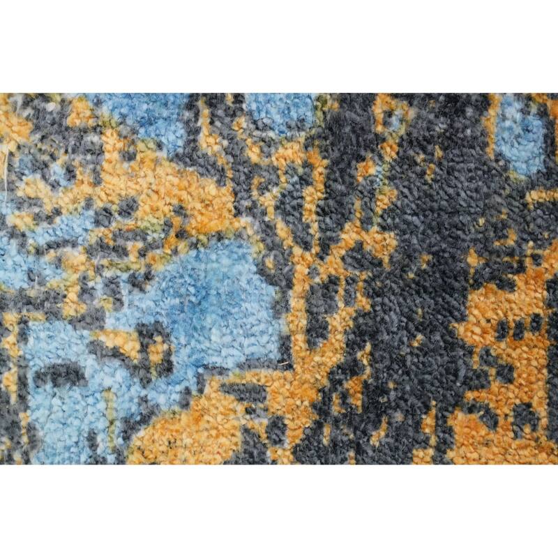 Hand Knotted Oriental Viscose Silk Carpet Modern Pictorial Navy Blue & Blues Abstract Area Rug - 7' 8'' X 5' 8''