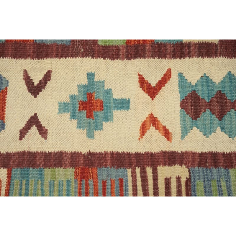Hand Woven Oriental 100% Wool Carpet Southwestern Tribal Navy Blue & Blues Kilim Area Rug - 7' 0'' X 5' 1''