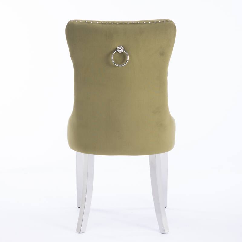 Nail Head Trim Chairs, Velvet Upholstered Dining Chair Set of 2, Conference Chair with Chrome Stainless Steel Plating Legs