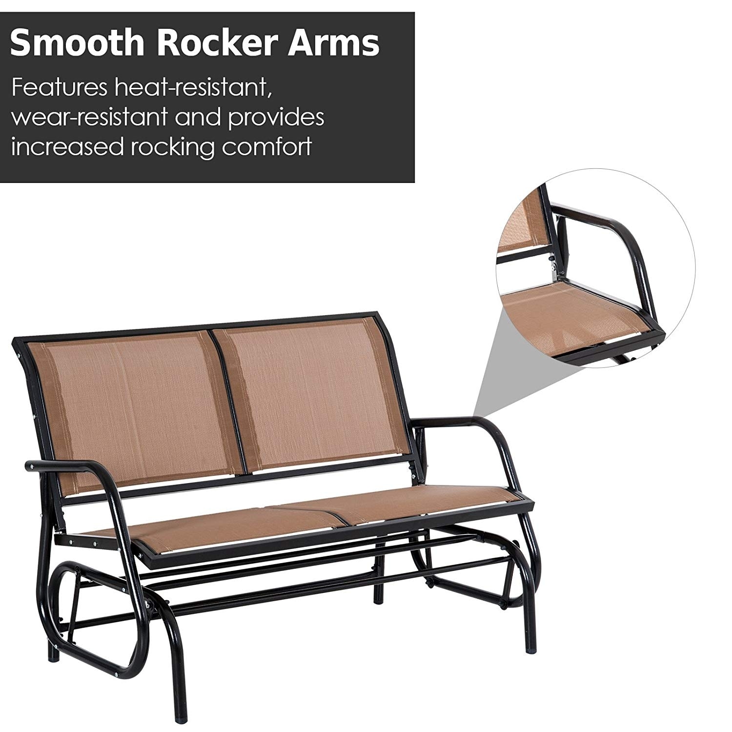 Outsunny Patio Double Glider Bench Garden Rocking Swing Chair Outdoor Rocker Heavy Duty 2 Person Gliding Loveseat Steel Frame Sling Fabric Seat Grey Patio Furniture Accessories Gliders