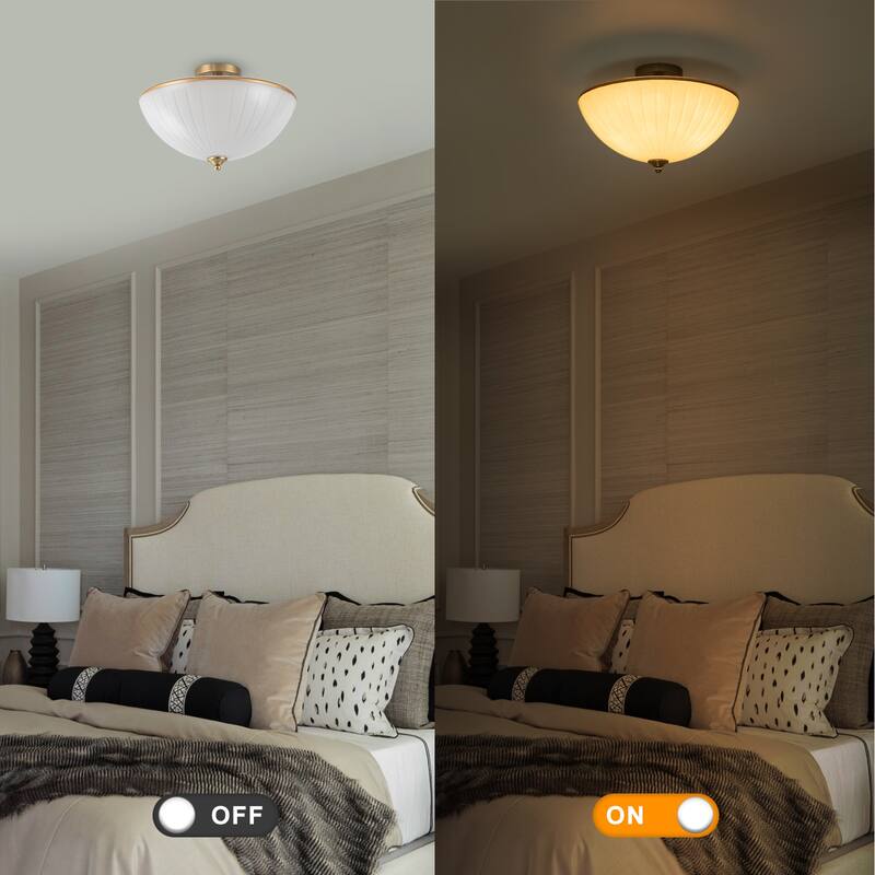 3-Light Bow-Shaped Semi-Flush Mount Ceiling Light White Glass Shade - Dia.15.55-in