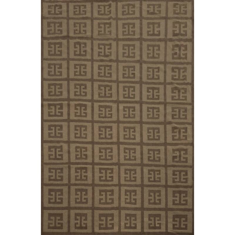 Hand Woven Oriental 100% Wool Carpet Southwestern Tribal Brown Kilim Area Rug - 12' 9'' X 9' 9''