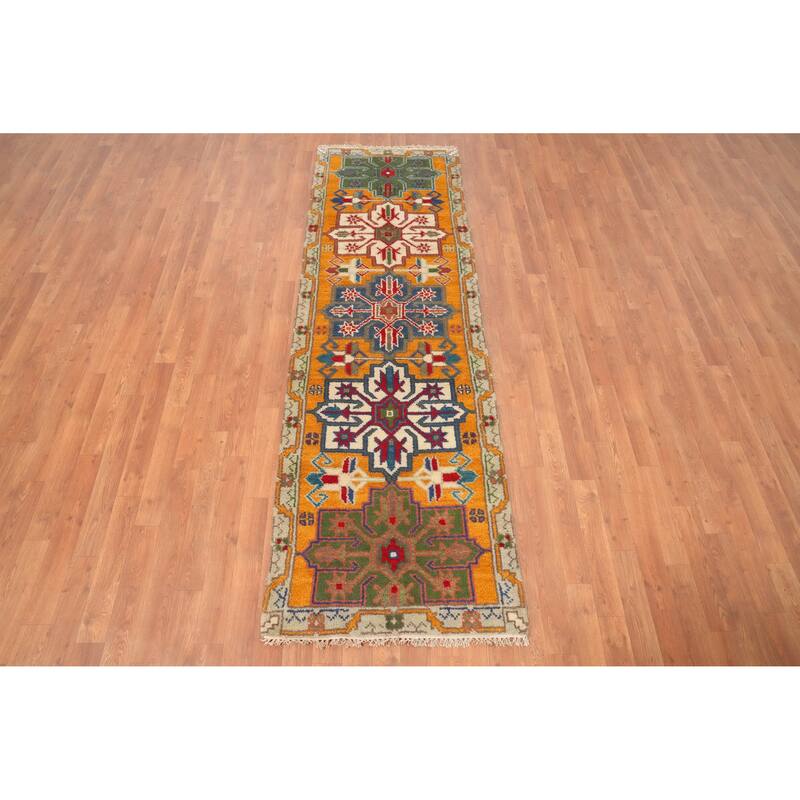 Hand Knotted Oriental 100% Wool Carpet Transitional All-Over Oranges & Rust Oushak Runner Rug - 8' 1'' X 2' 7''