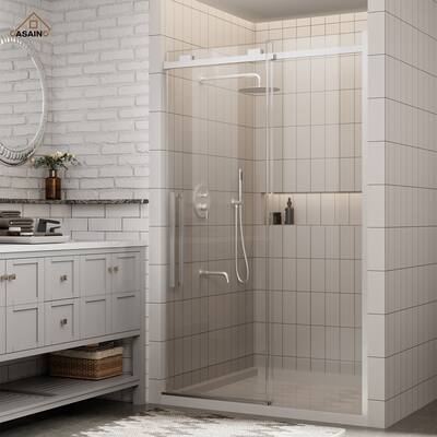 CASAINC 48 in. W x 76 in. H Sliding Frameless Shower Door with SGCC Certification