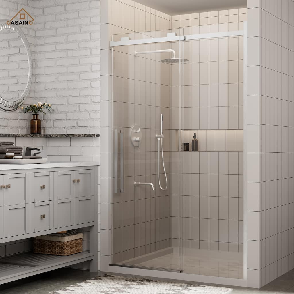 CASAINC 48 in. W x 76 in. H Sliding Frameless Shower Door with SGCC Certification
