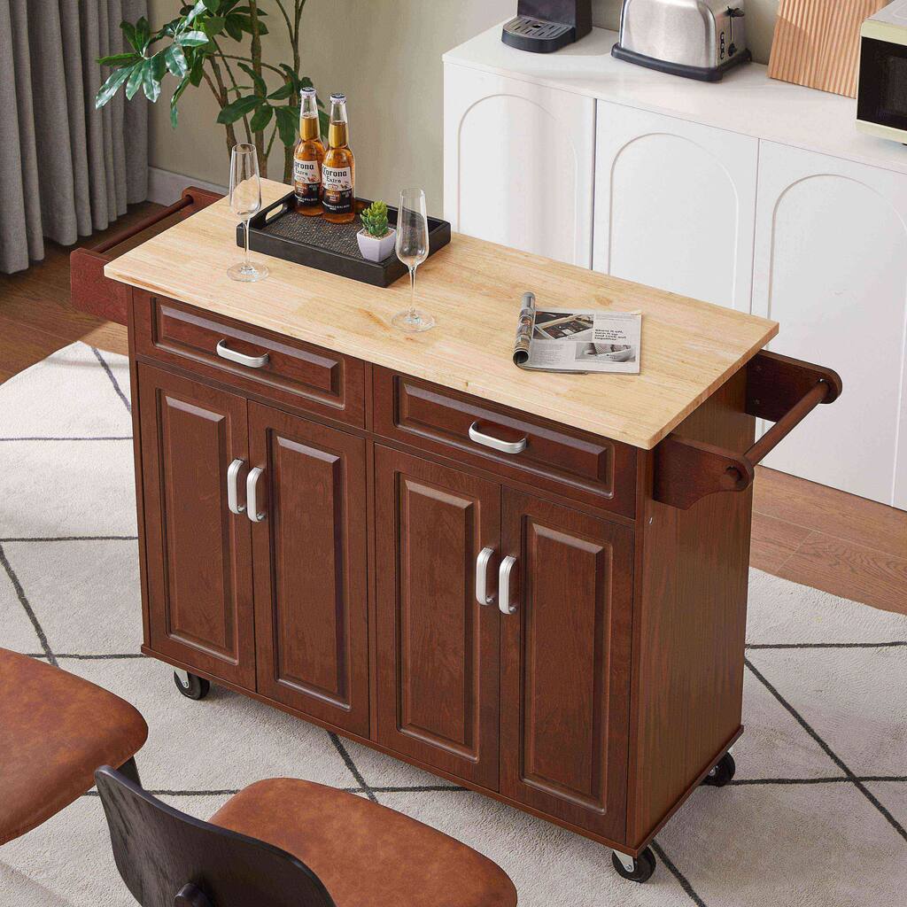 Mobile Kitchen Island with Large Storage, Smooth-Rolling Wheels, and Functional Workstation for Food Prep & Serving