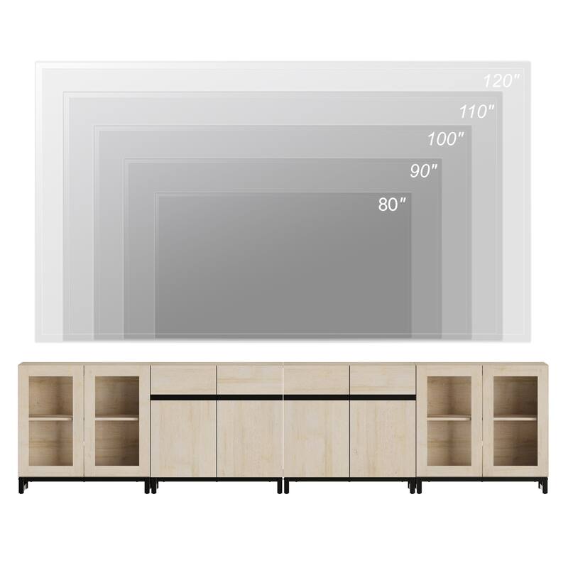 4-in-1 TV Stand for 120" TVs, Entertainment Center with Glass Doors & Metal Legs
