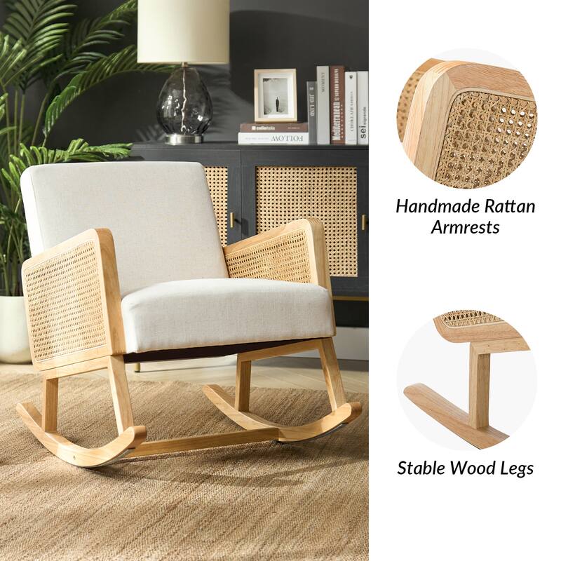 Venezia Upholstery Comfy Rocking Chair with Rattan Arms Set of 2