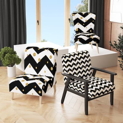 Designart "Gold Snowflake Zigzag Chevron" Upholstered Patterned Accent Chair and Arm Chair