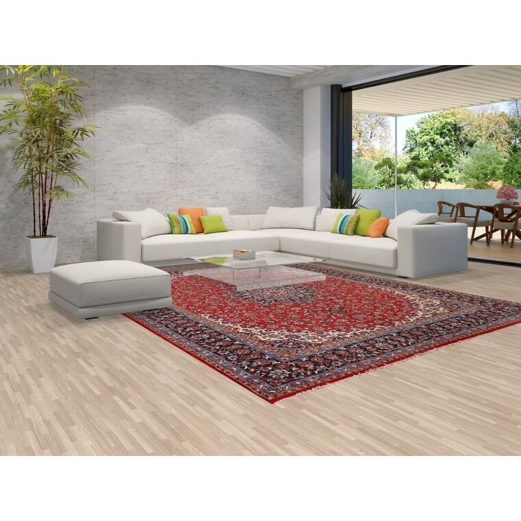 Floral Red Kashan Turkish Area Rug Dining Room Machine Made Carpet - 9'9" x 12'7"