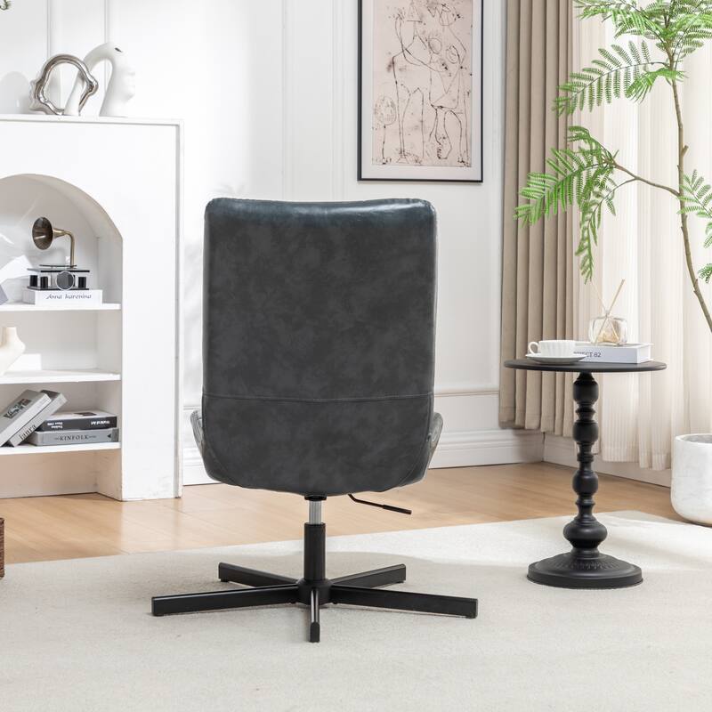 Faux Leather Tufted Swivel Accent Chair, Adjustable Height